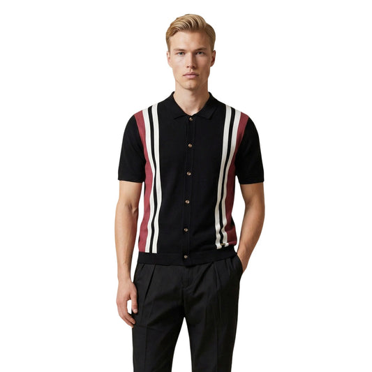 2461053 Gianni Lupo Cardigan Nero Righe Maniche Corte Uomo