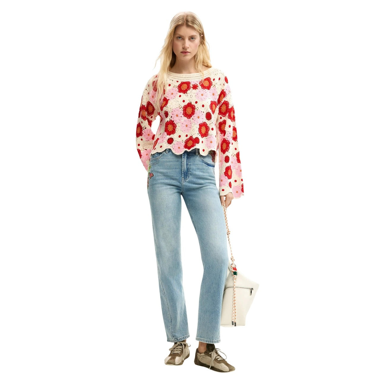 2458779 Desigual Maglia Beige Floreale Donna