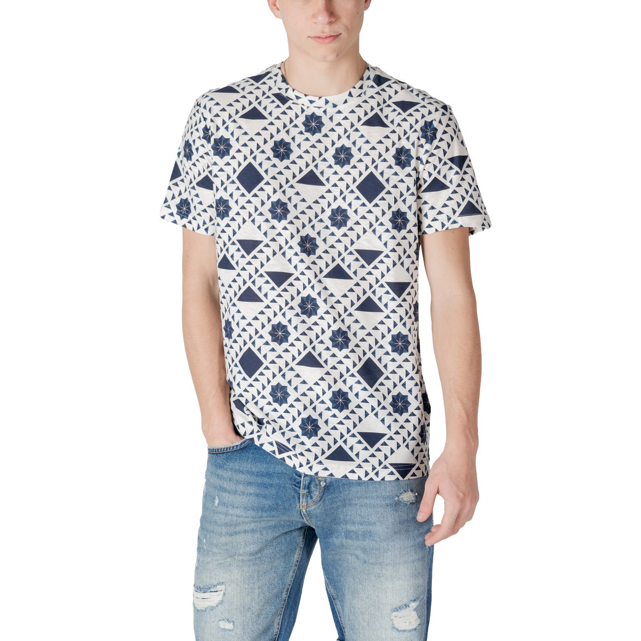 2413793 Antony Morato T-Shirt Blu Fantasia Geometrica Uomo