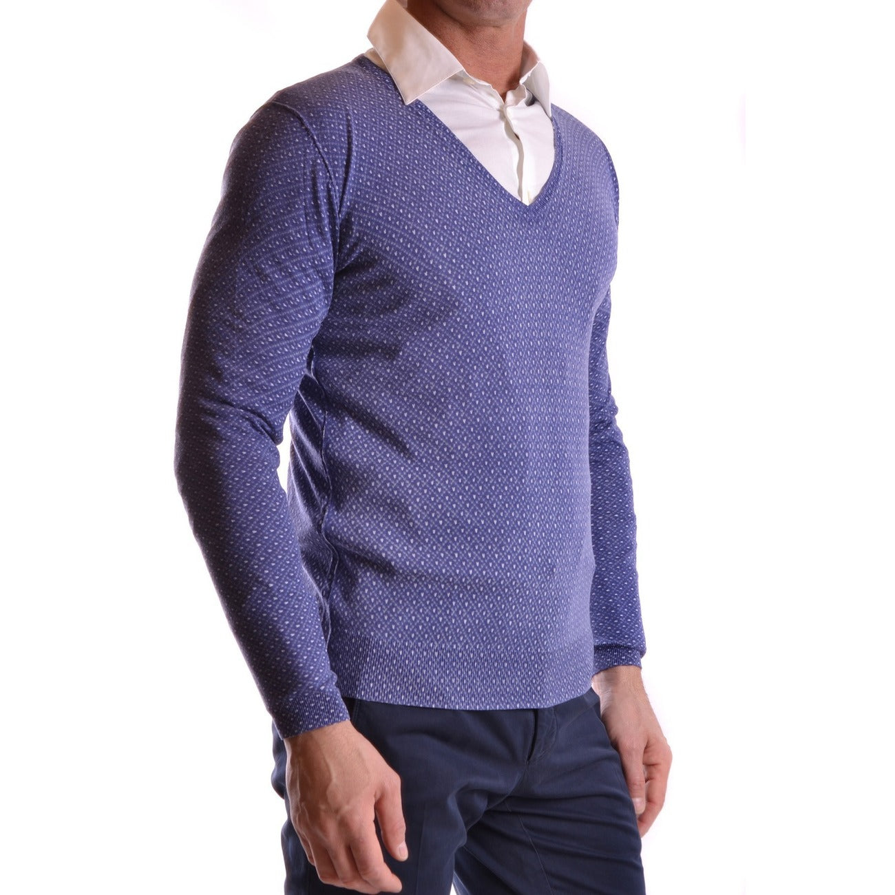 2430947 Paolo Pecora Maglia Blu Seta Geometrica Uomo