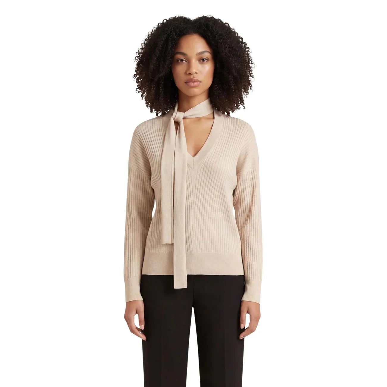 2457196 Liu Jo Maglia Beige Viscosa Scollo V Maniche Lunghe Donna