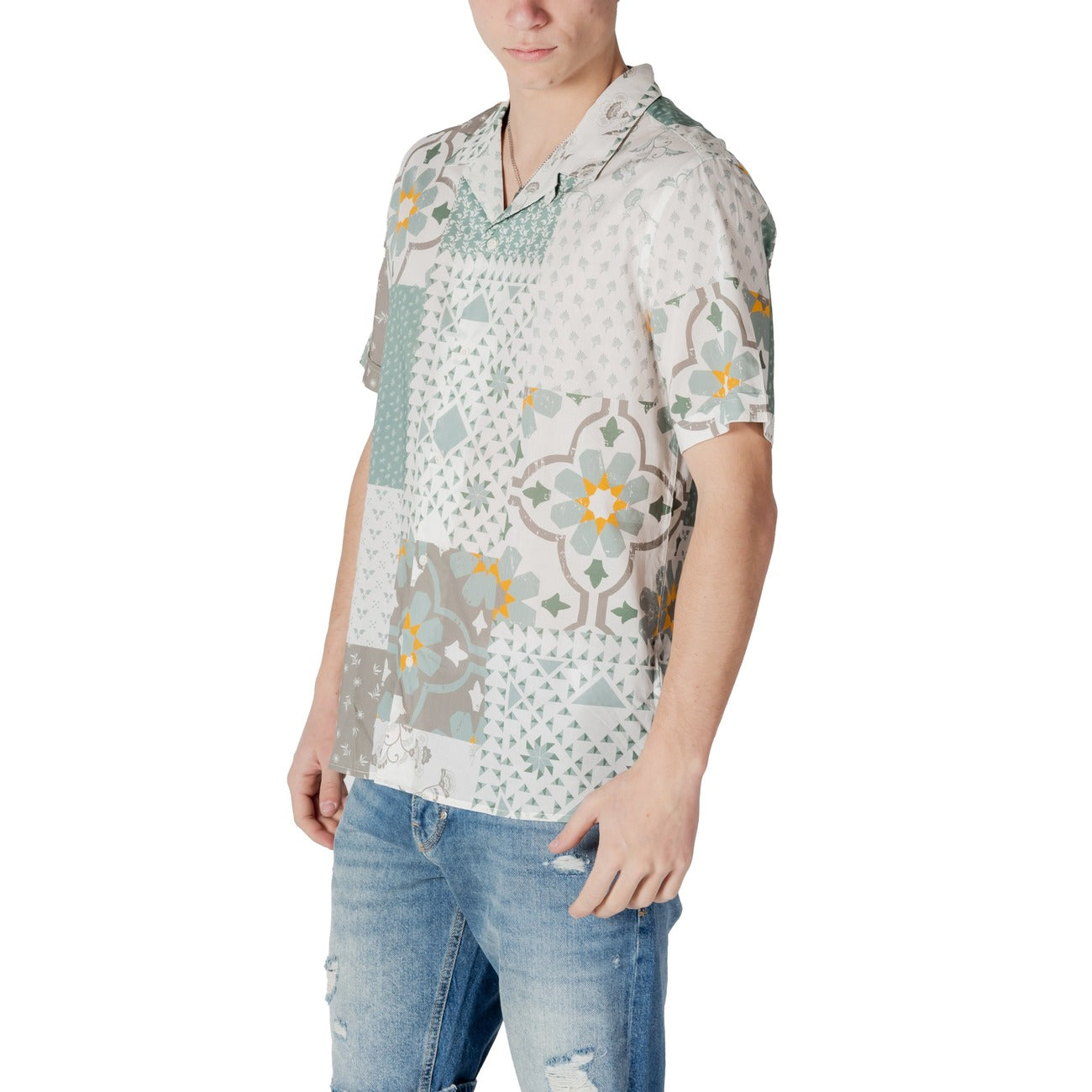 2413797 Antony Morato Camicia Verde Stampa Cotone Viscosa Uomo