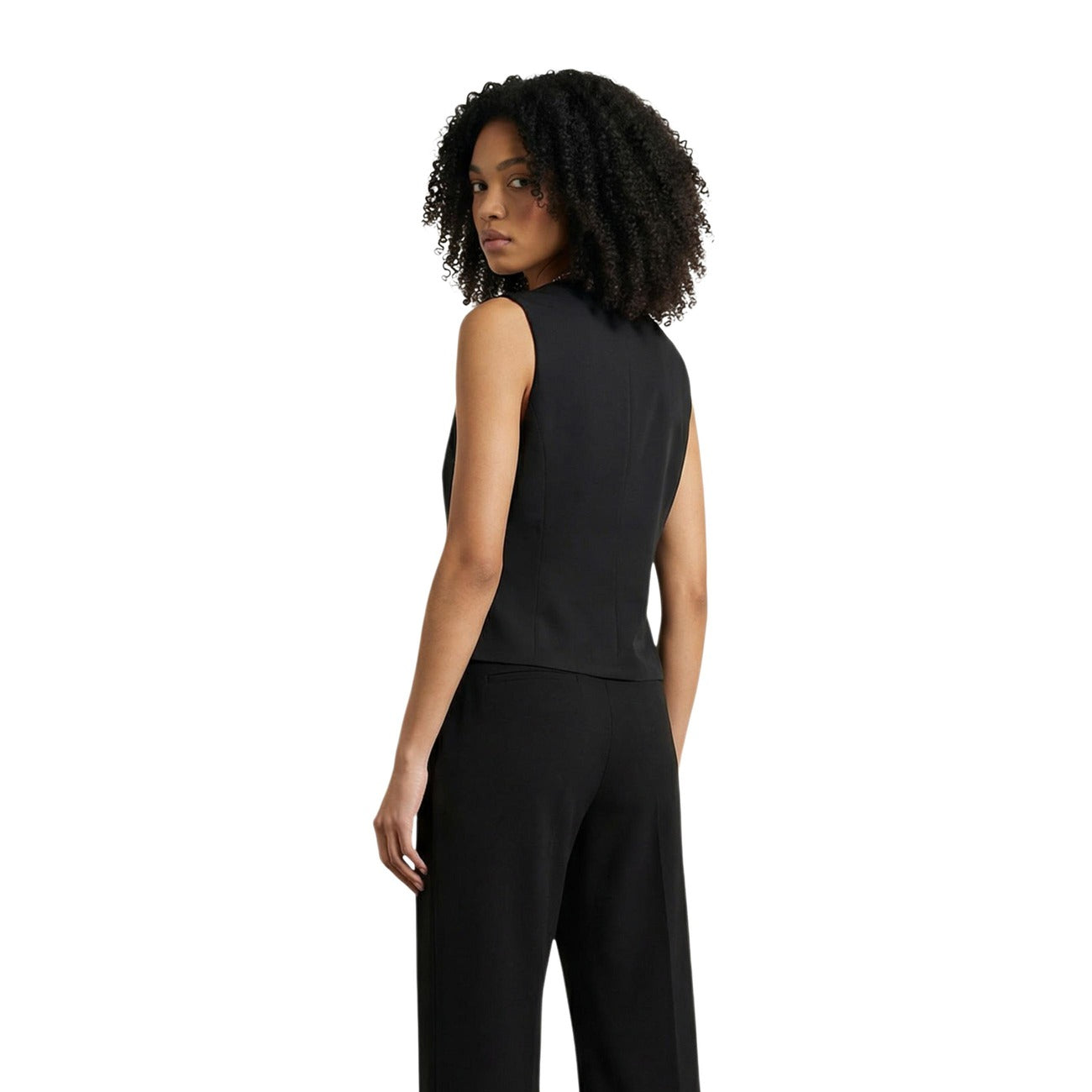 2457272 Only Gilet Nero Viscosa Lino Bottoni Donna