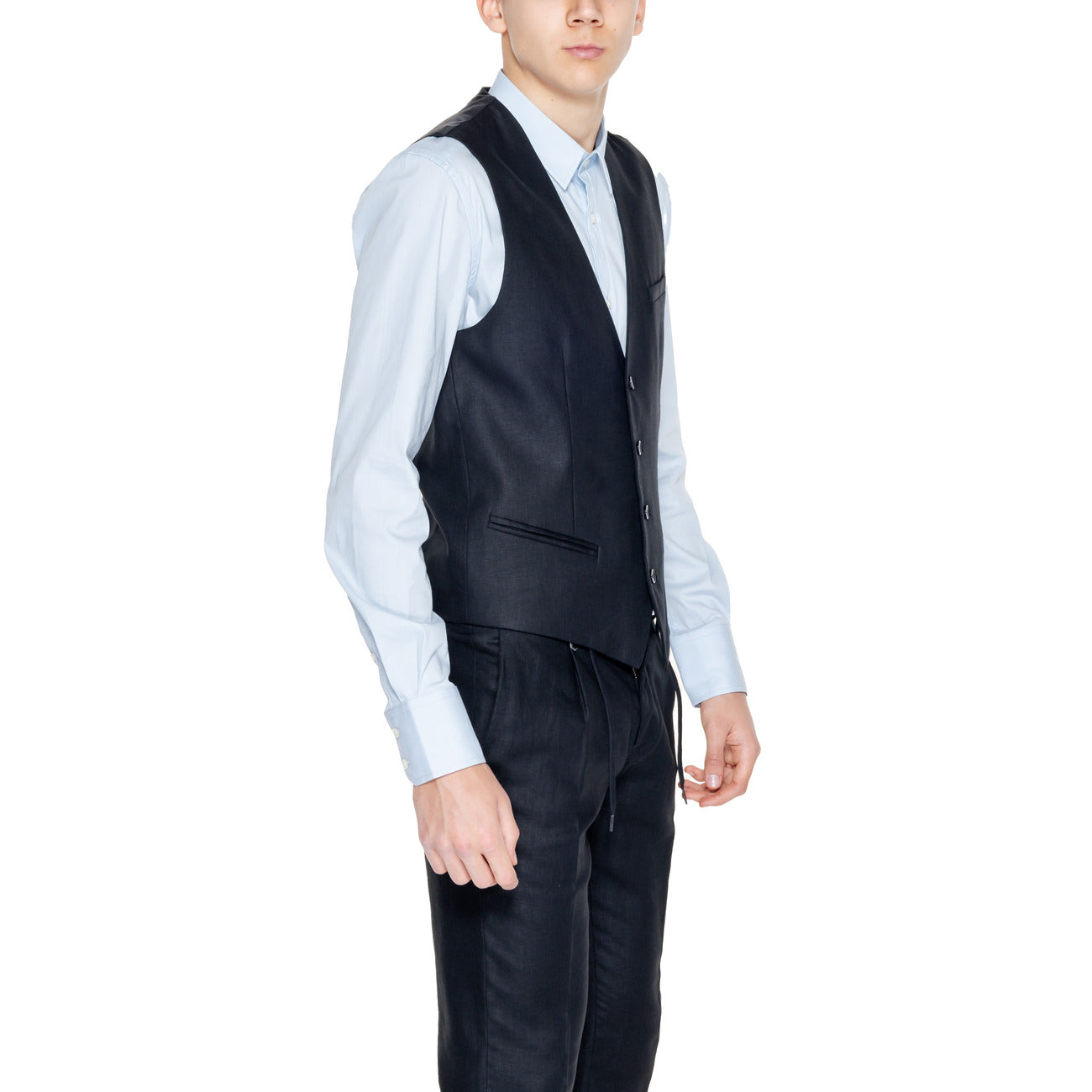 2252374 Antony Morato Gilet Nero Lino Viscosa Smanicato Uomo