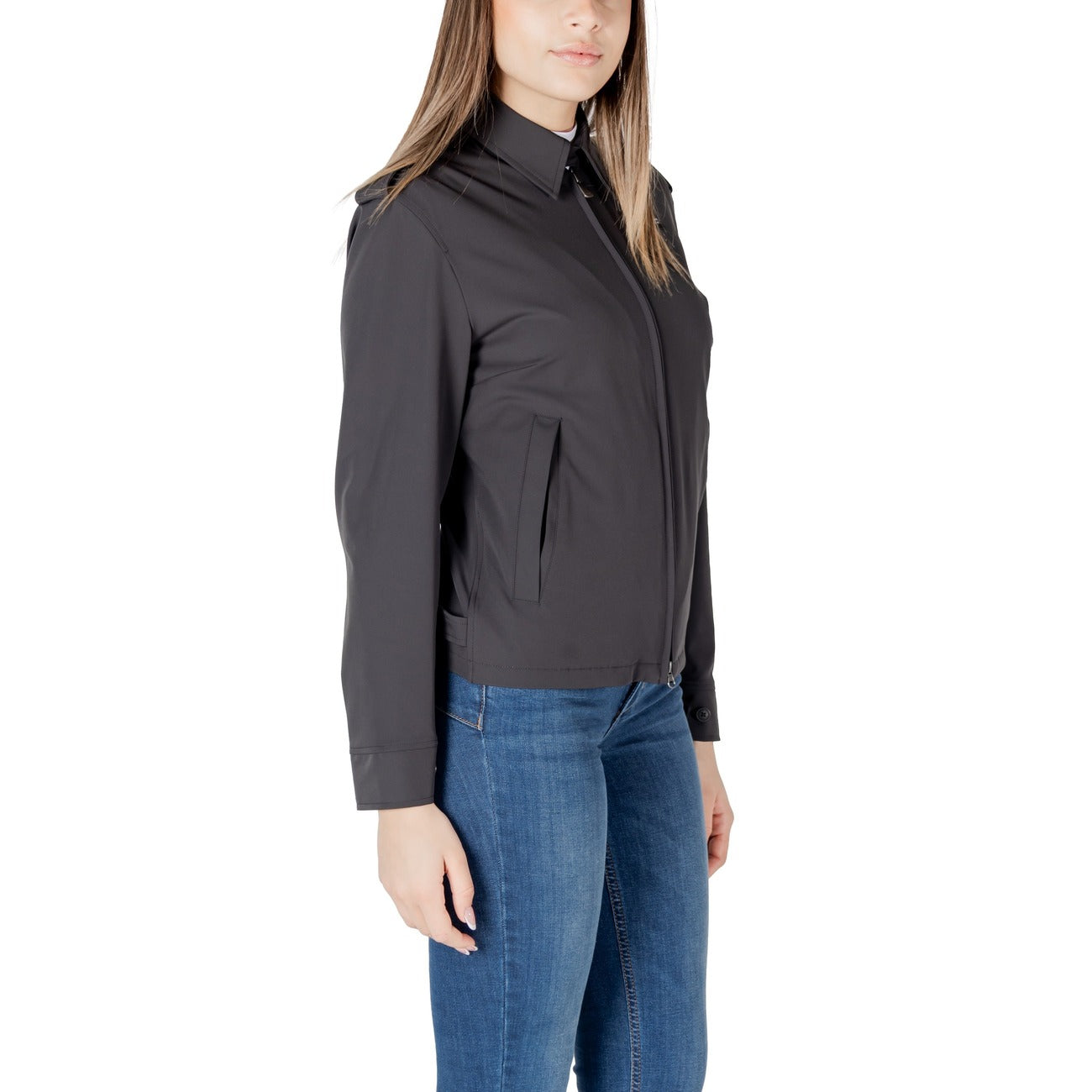 2416912 Blauer Giacca Nera Cerniera Tasche Poliammide Donna