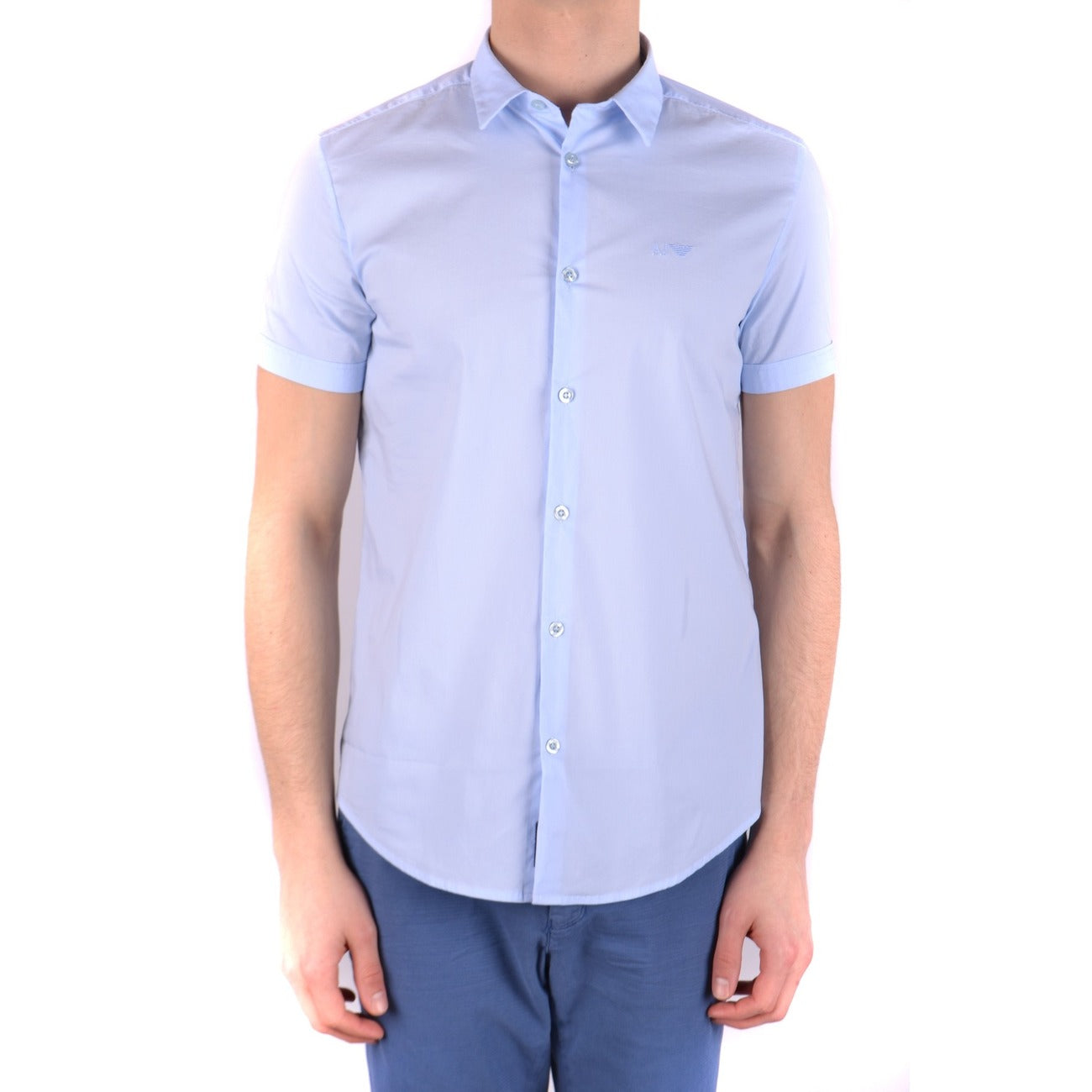 2431925 Armani Jeans Camicia Azzurro Maniche Corte Uomo