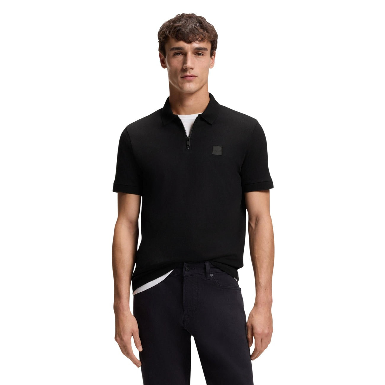 2458340 Boss Polo Nera Zip Uomo