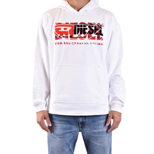 2429381 Diesel Felpa Bianca Stampa Cappuccio Uomo