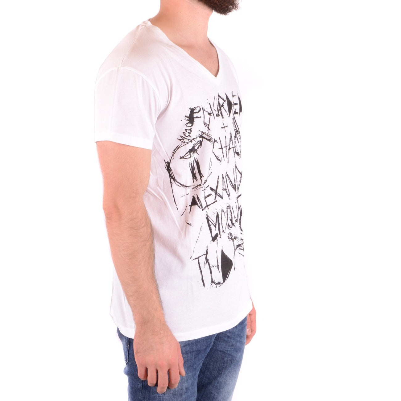 2431748 Alexander McQueen T-shirt Bianca Stampa Scollo V Uomo