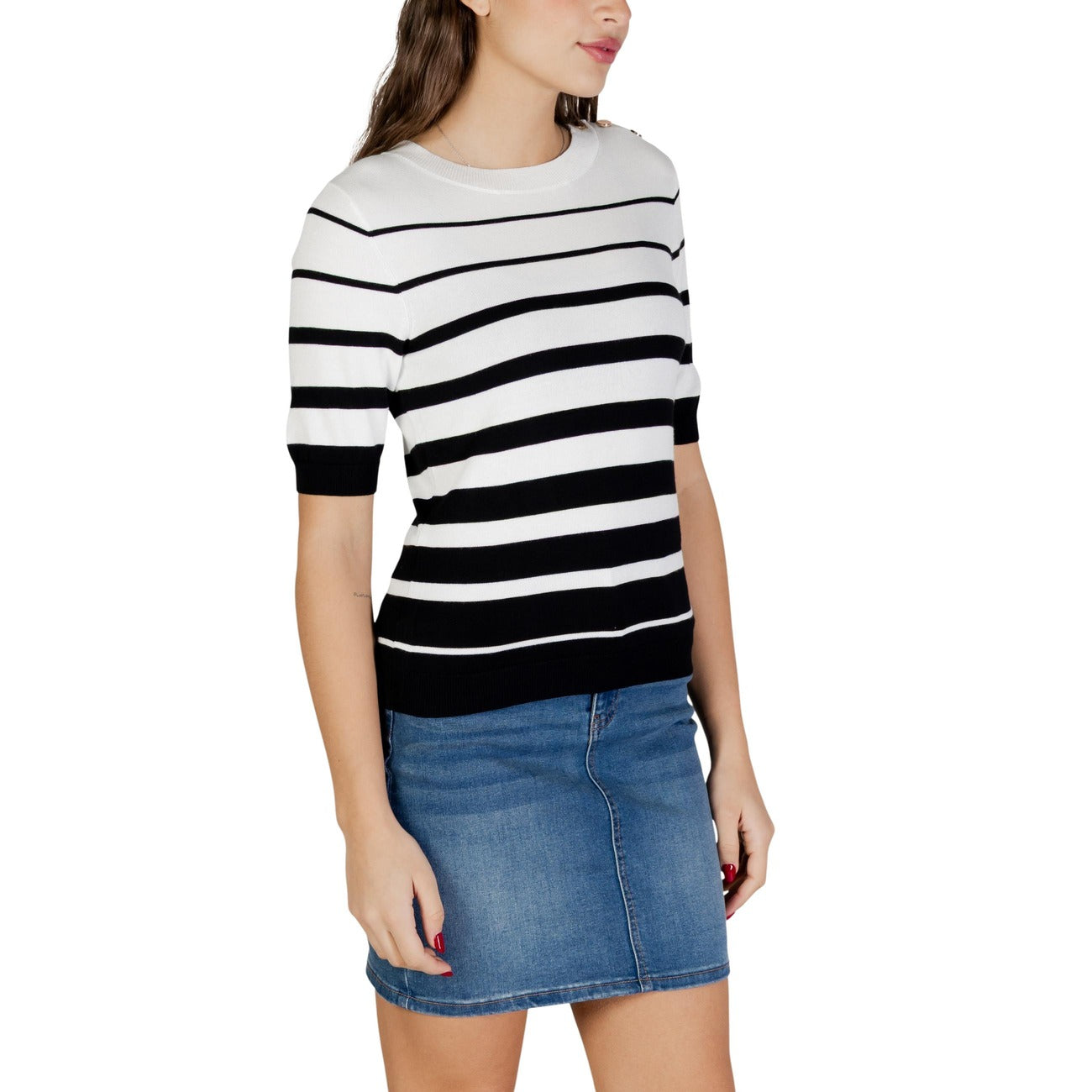 506084 Morgan De Toi Maglia Bianca Righe Maniche Corte Bottoni Donna