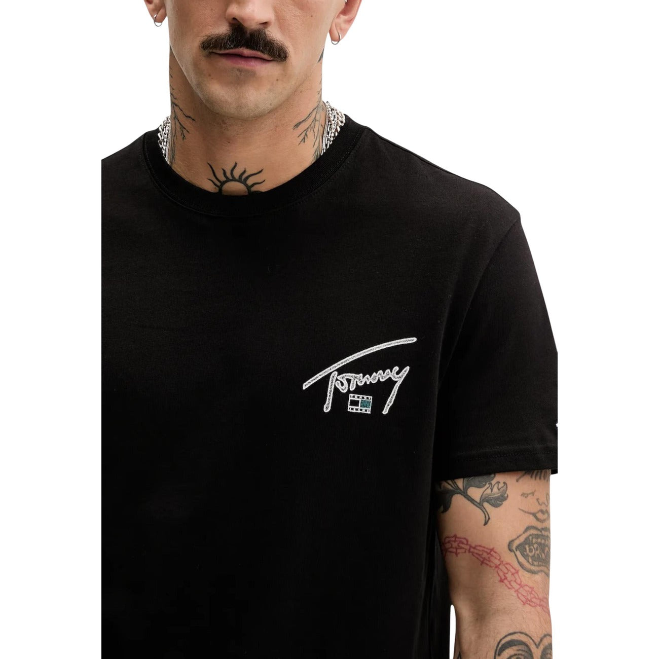 2447076 Tommy Hilfiger Jeans T-shirt Nera Stampa Cotone Organico Uomo