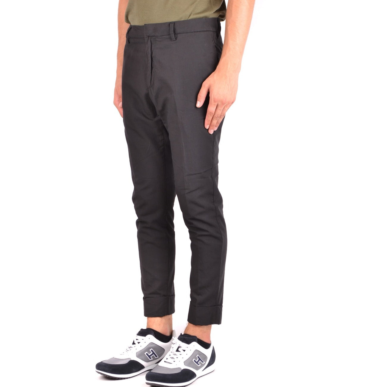 2430953 Paolo Pecora Pantaloni Nero Cotone Elastan Uomo