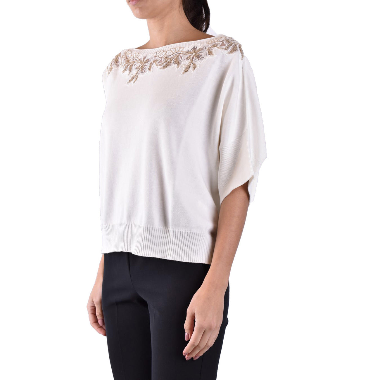 2442906 Ermanno Scervino Maglia Bianca Scollo Barca Donna