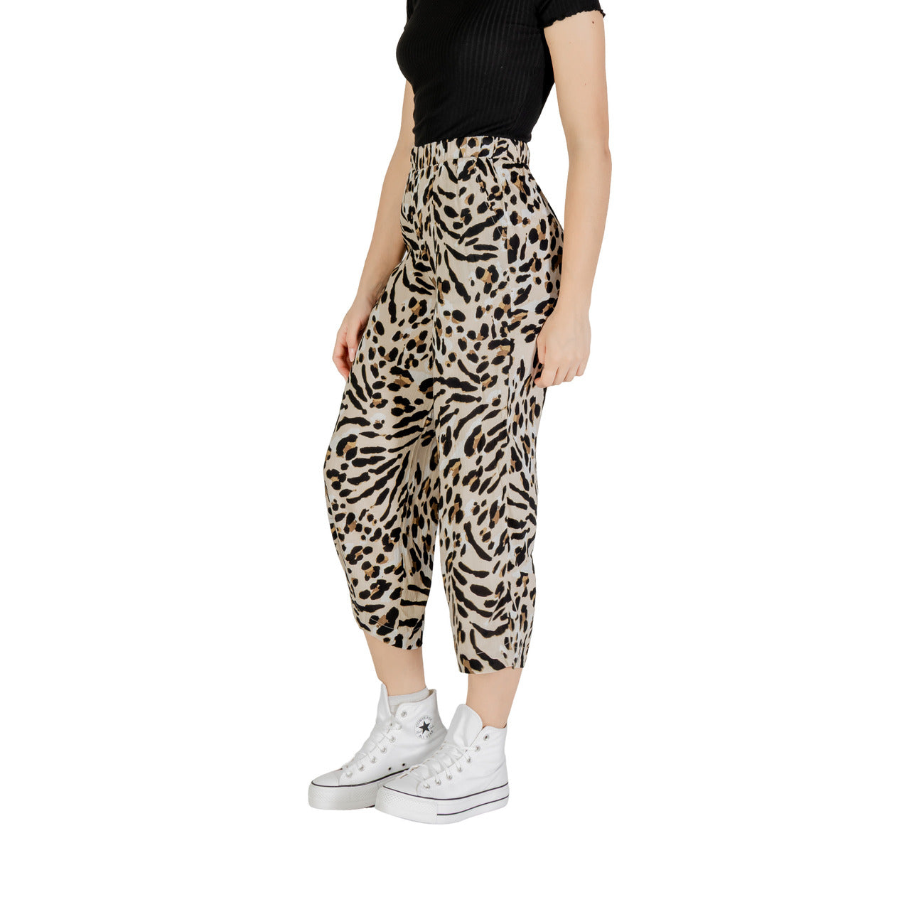 486288 Ichi Pantaloni Beige Fantasia Leopardata Donna