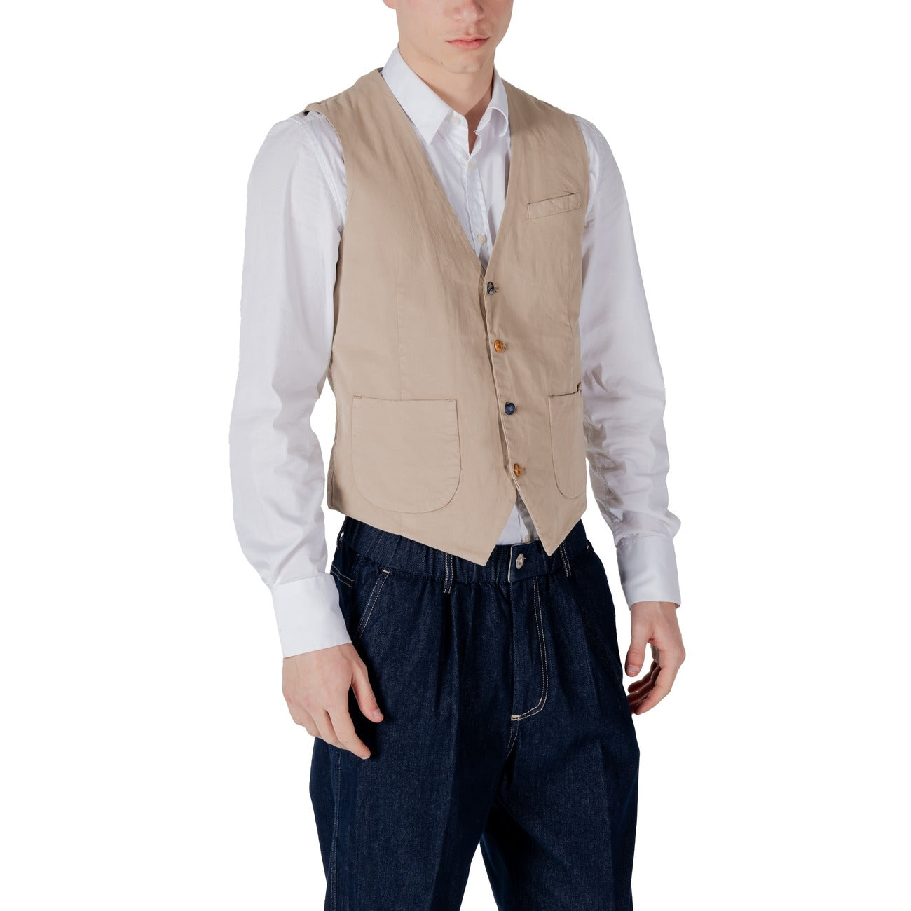 2417487 Gianni Lupo Gilet Beige Cotone Smanicato Uomo