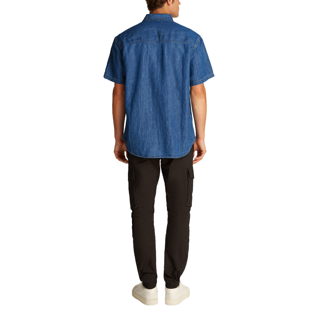 2419845 Calvin Klein Jeans Camicia Azzurra Misto Lino Uomo