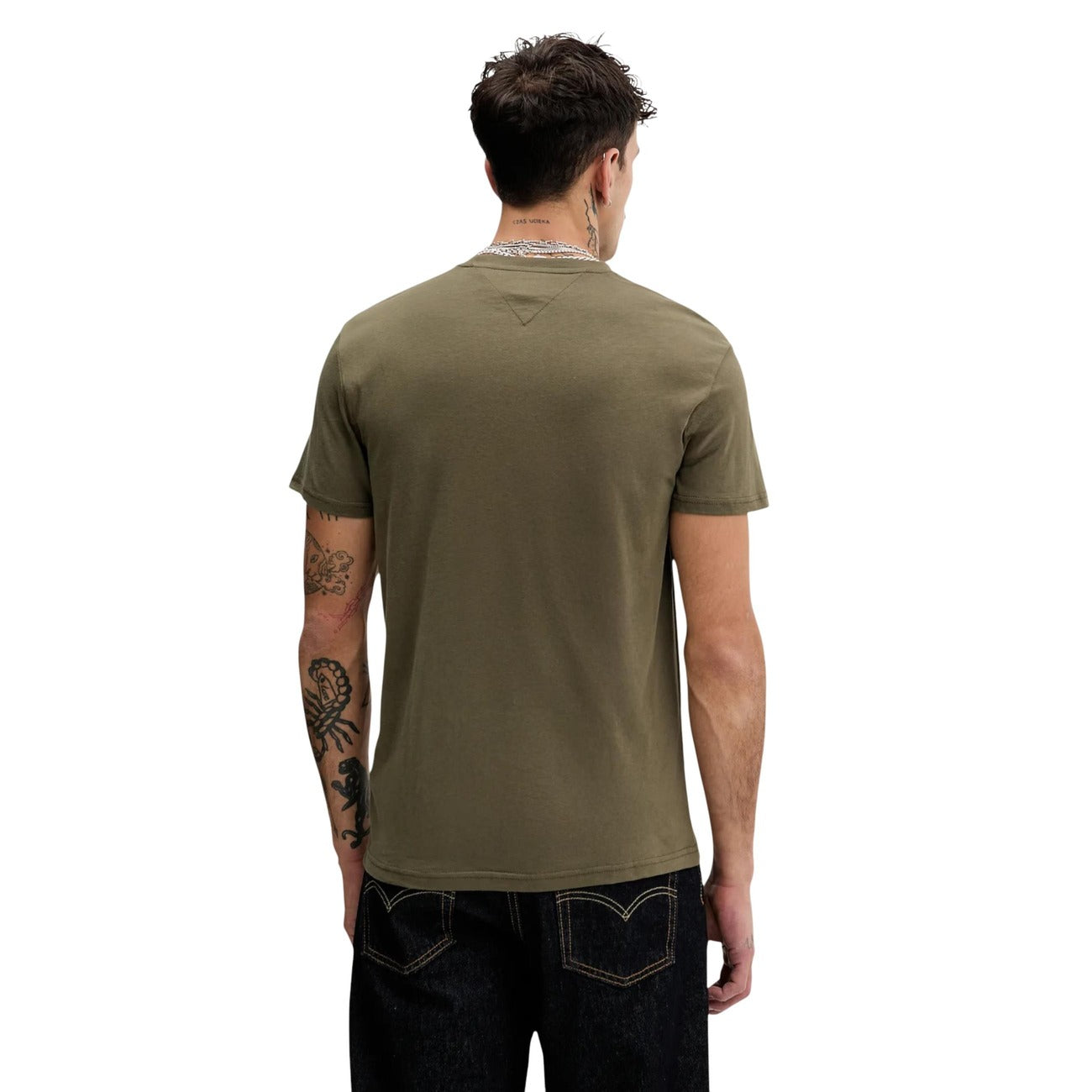 2447108 Tommy Hilfiger Jeans T-shirt Verde Oliva Cotone Organico Uomo