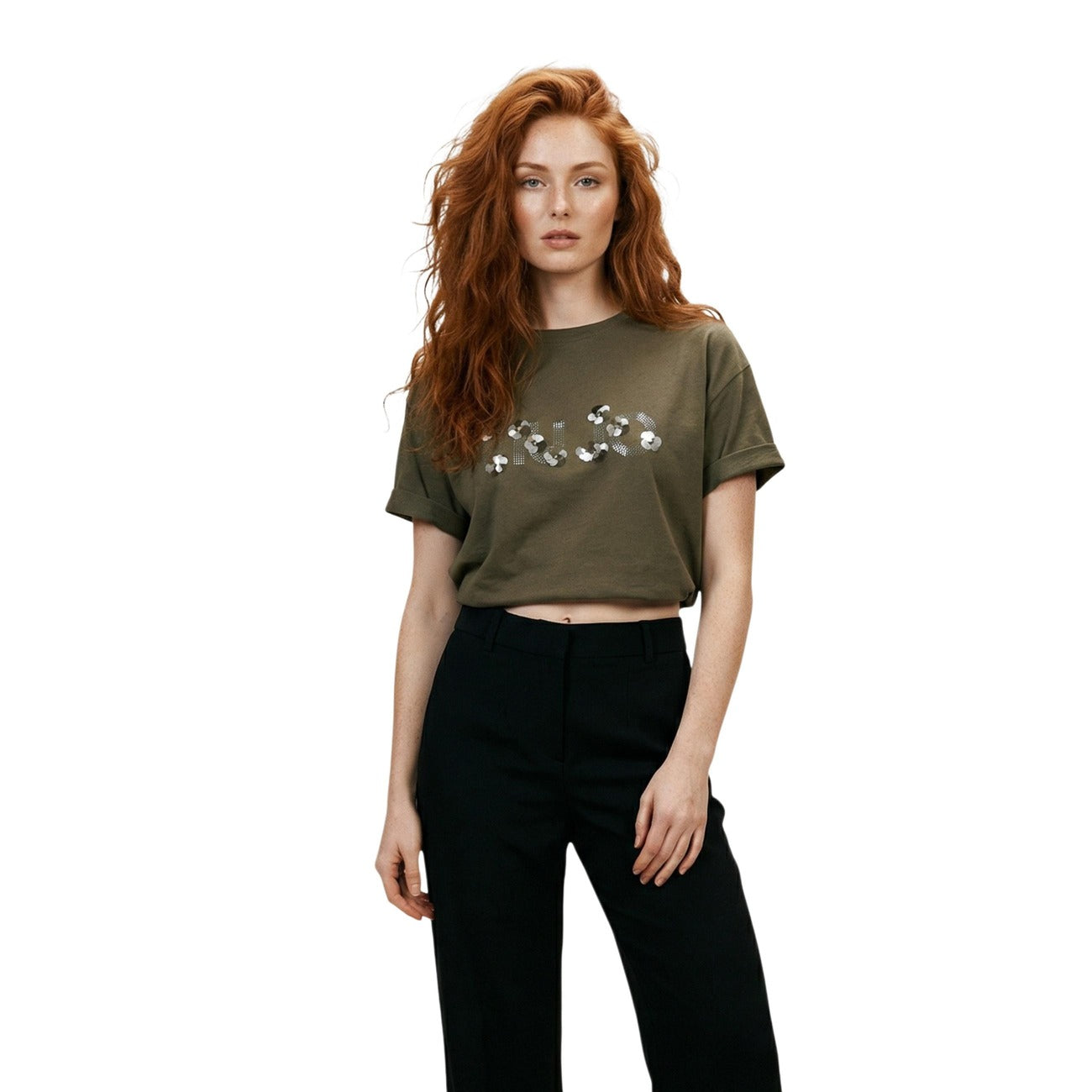 2456460 Liu Jo T-Shirt Donna Verde Cotone Stampa Strass