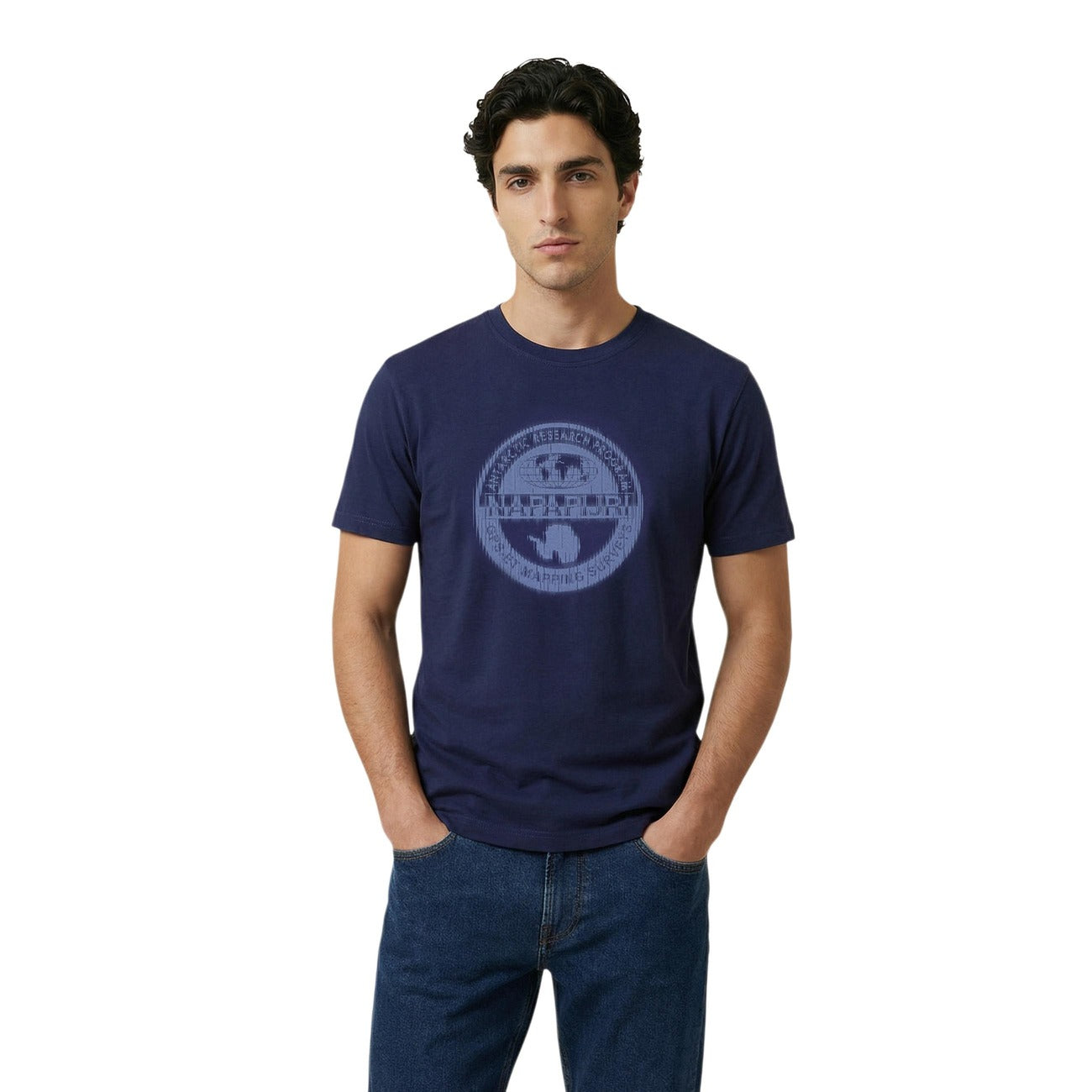 2458750 Napapijri T-Shirt Blu Cotone Stampa Scollo Tondo Uomo