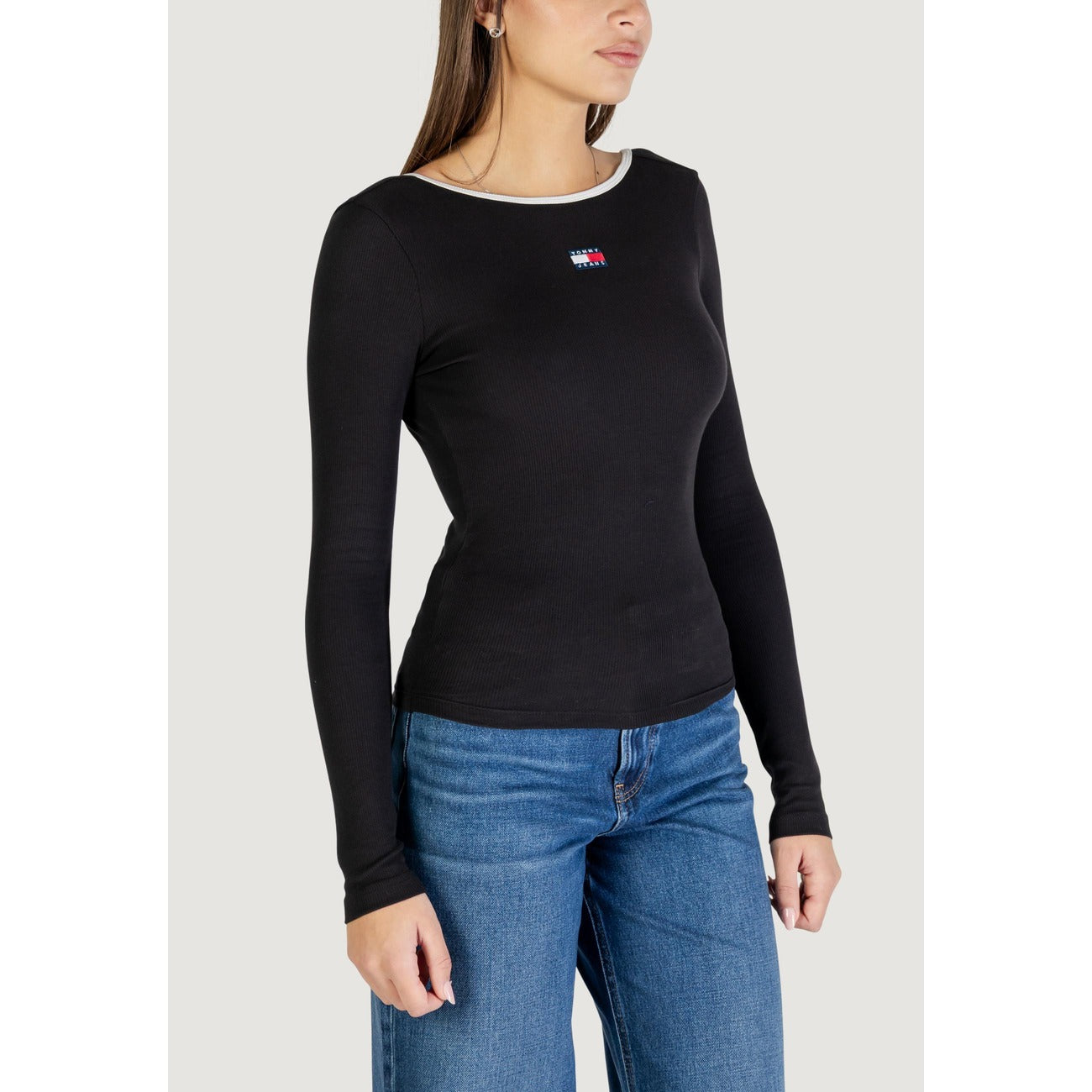 2448842 Tommy Hilfiger Jeans Maglia Donna Nera Cotone Organico