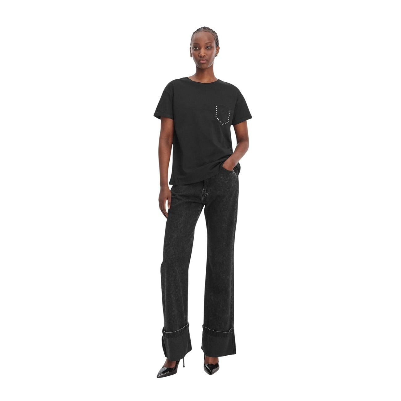 2455837 Liu Jo T-Shirt Donna Nera Cotone Tasca