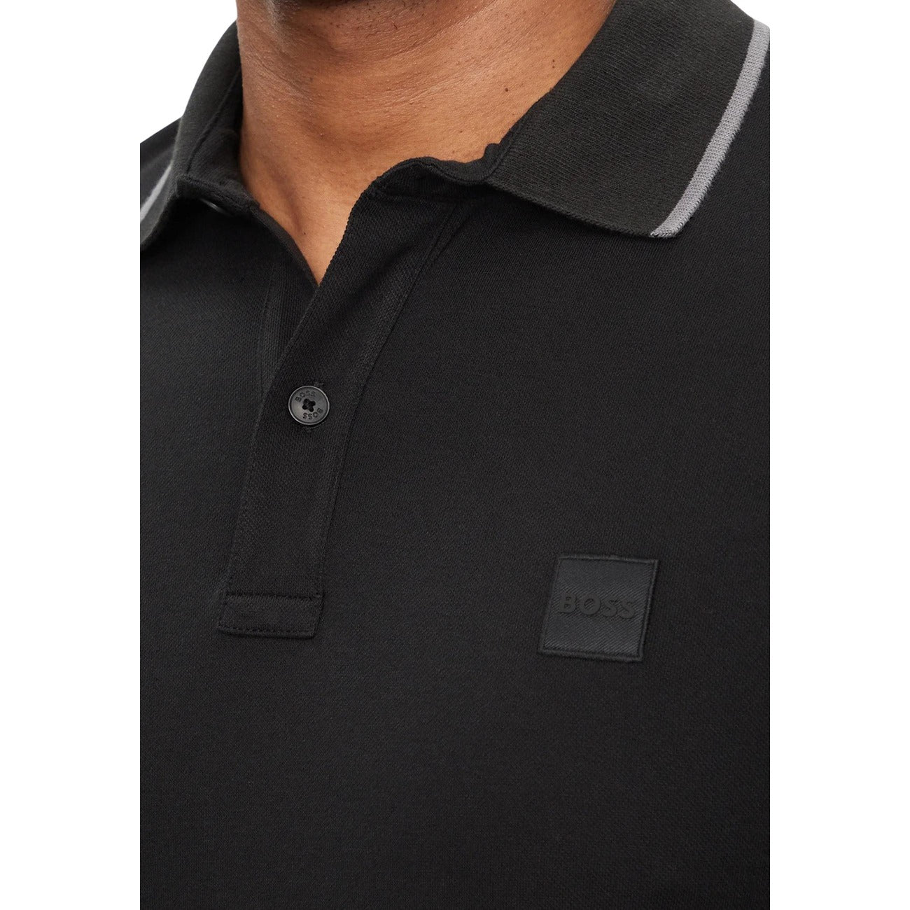 2215650 Boss Polo Nera Cotone Elastan Colletto Polo Maniche Corte Uomo