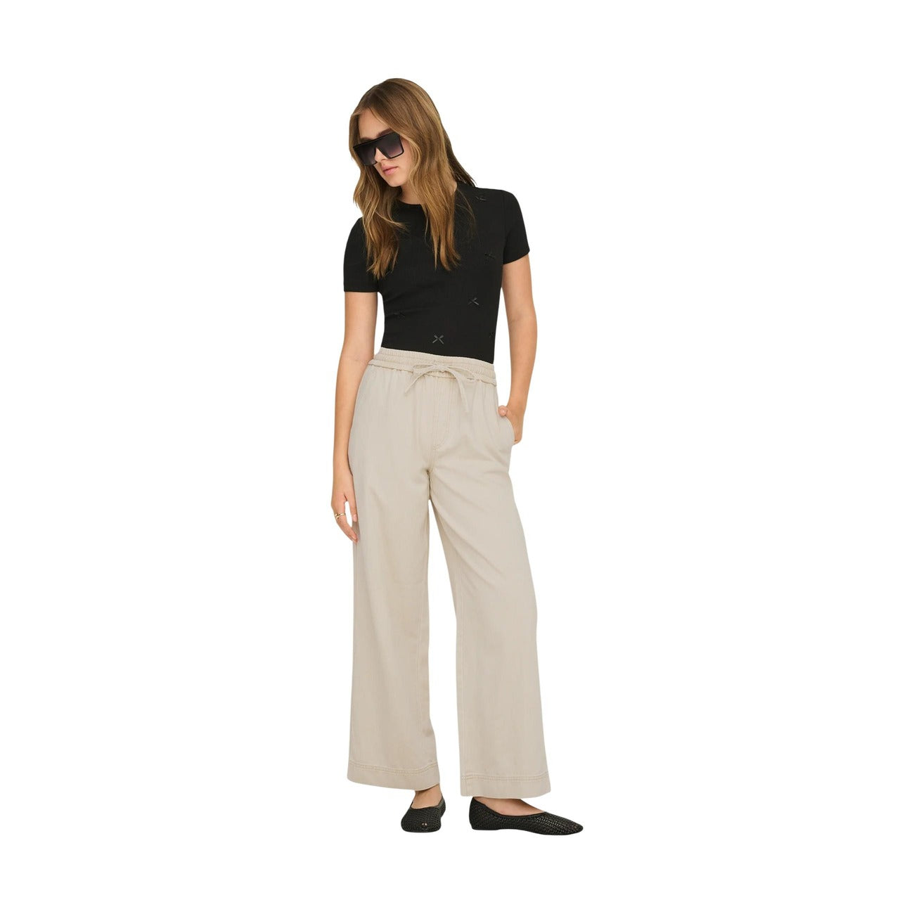 515669 Only Pantaloni Beige Cotone Lyocell Donna