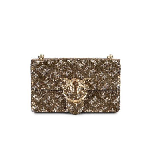 2438320 Pinko Borsa a Tracolla Marrone con Strass Donna
