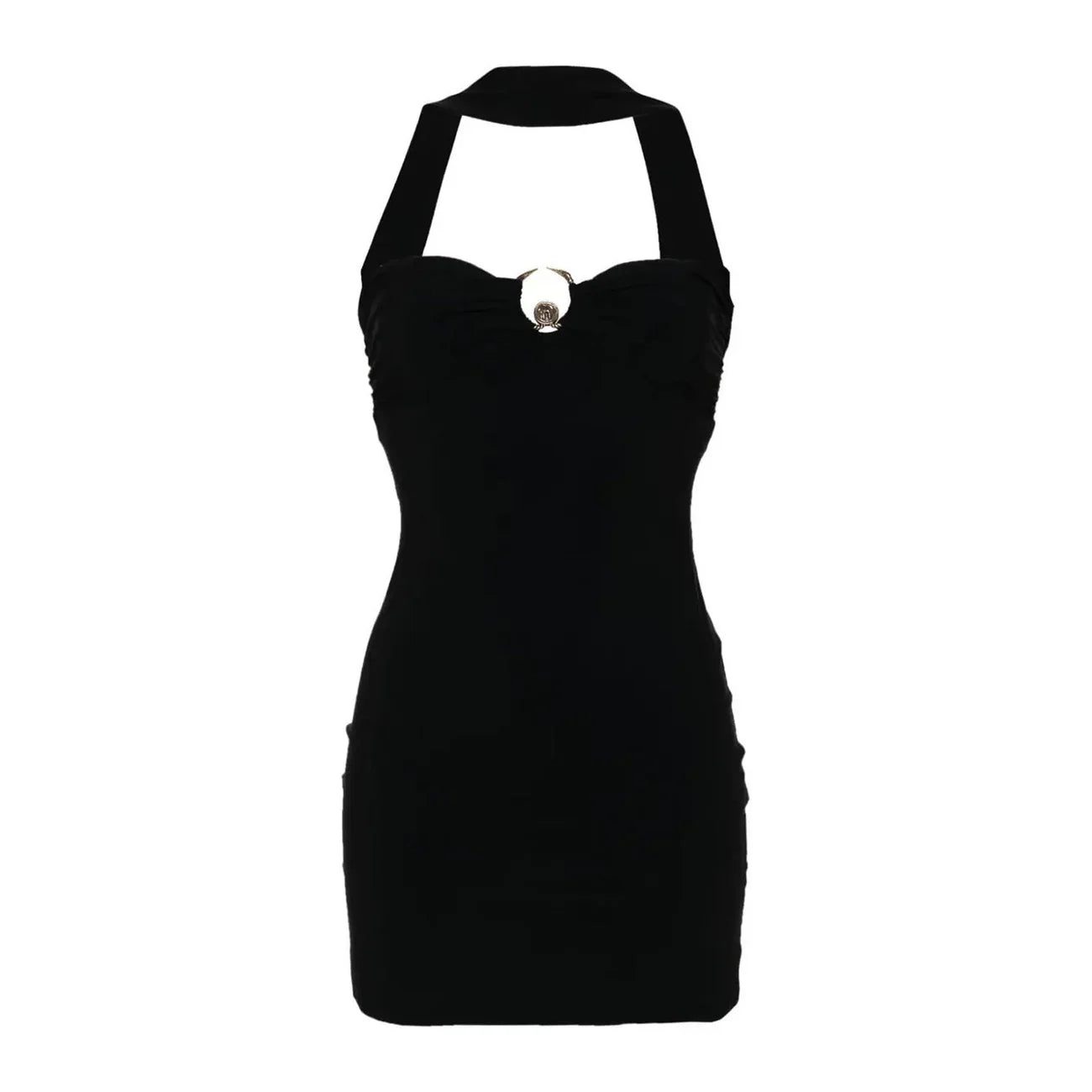 2428161 Roberto Cavalli Abito Nero Corto Donna Smanicato Scollo Cuore