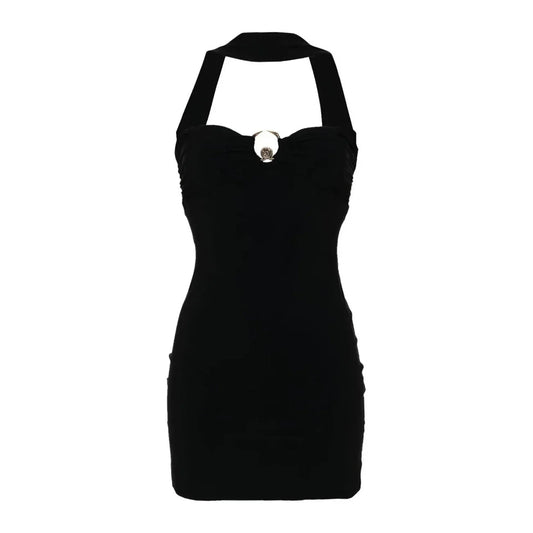 2428161 Roberto Cavalli Abito Nero Corto Donna Smanicato Scollo Cuore