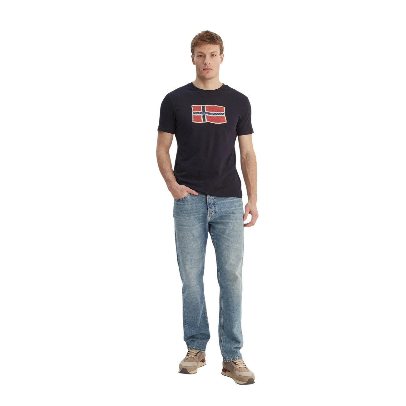 2459147 Napapijri T-Shirt Blu Cotone Stampa Scollo Tondo Uomo