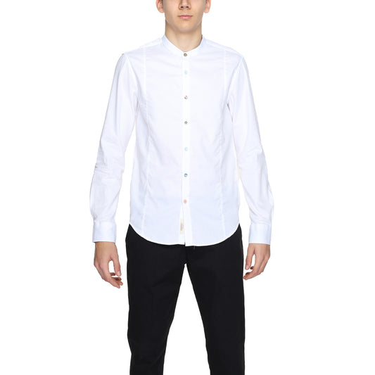 2220056 Gianni Lupo Camicia Bianca Cotone Colletto Coreano Uomo