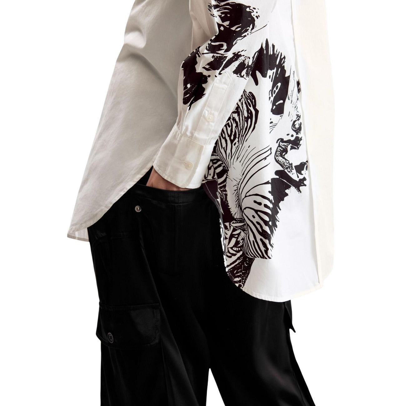 2454723 Desigual Camicia Donna Bianca Stampa Cotone