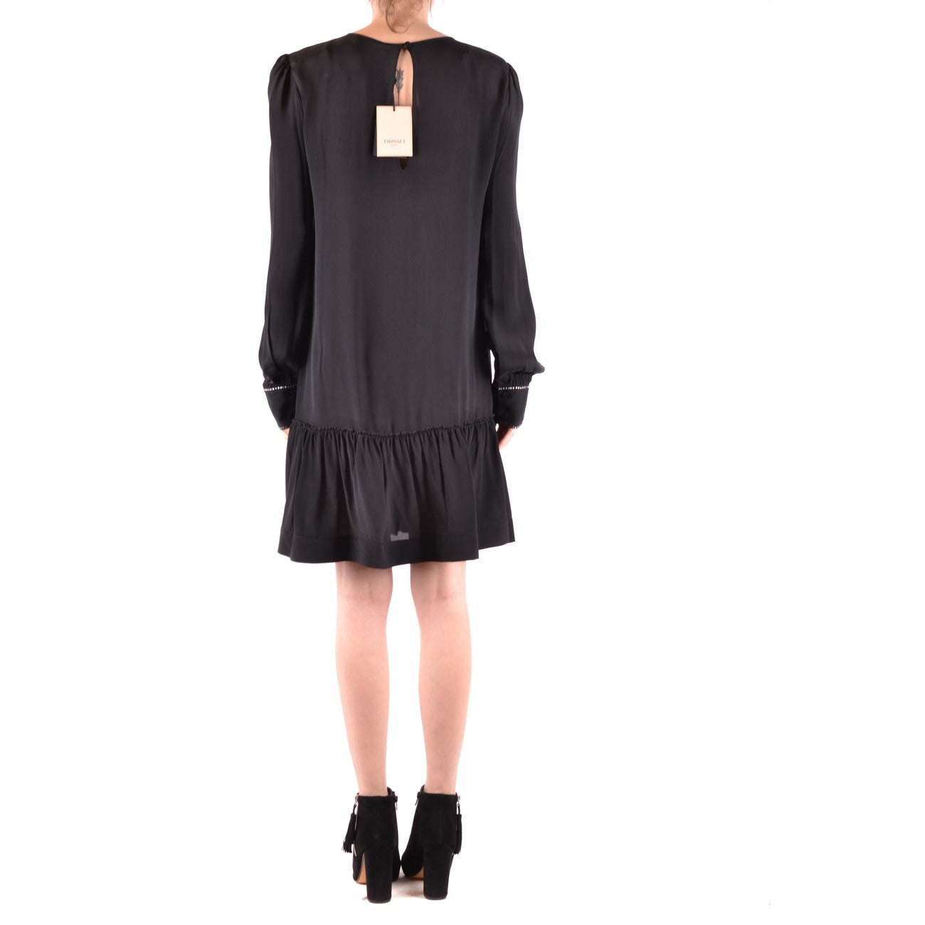 2455955 Twin-set Simona Barbieri Abito Nero Seta Viscosa Donna