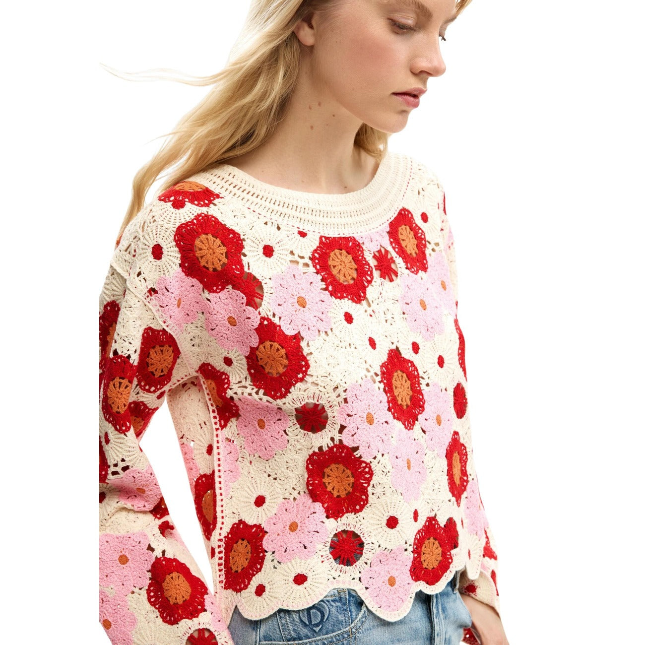2458779 Desigual Maglia Beige Floreale Donna