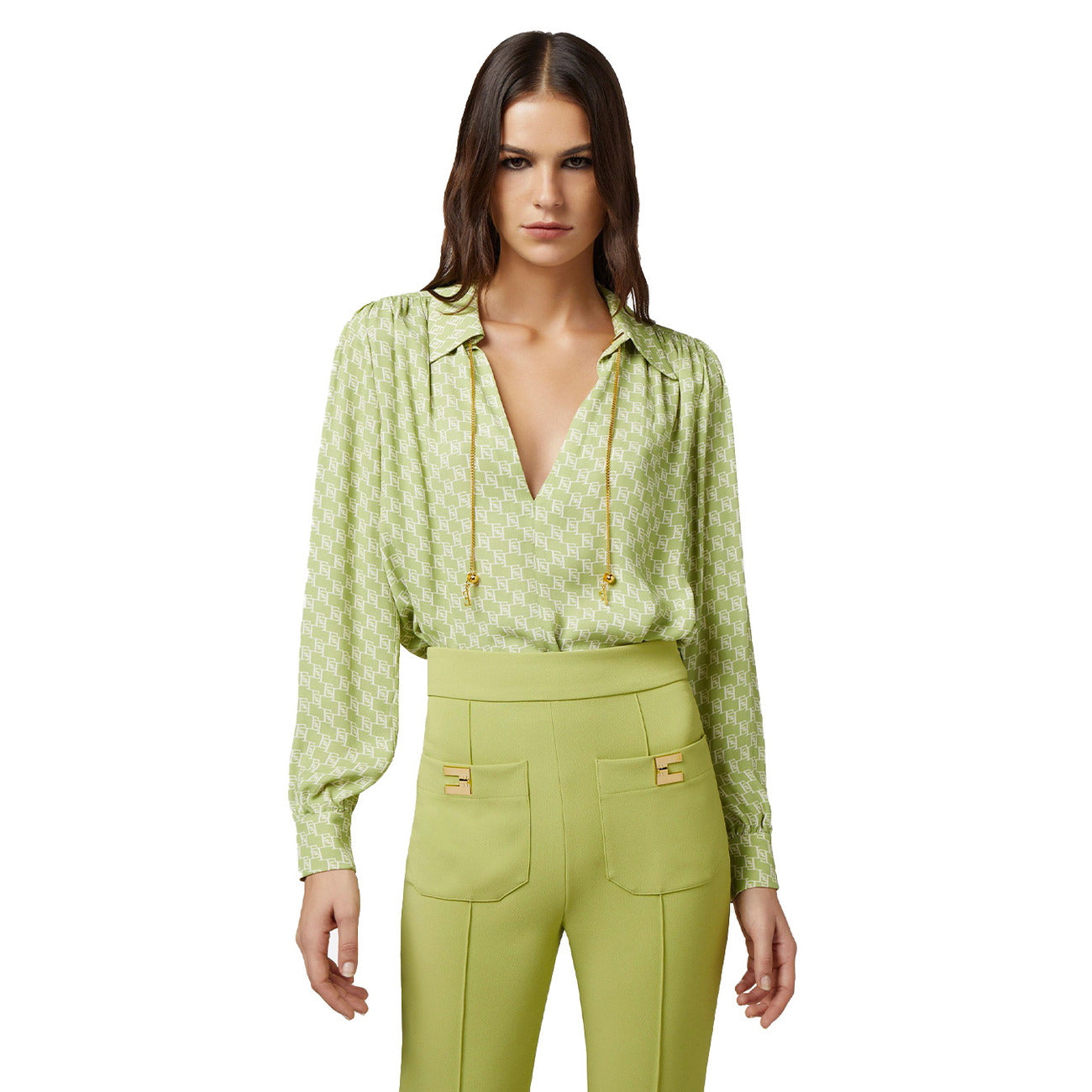 486634 Elisabetta Franchi Blusa Verde Donna Primavera/Estate