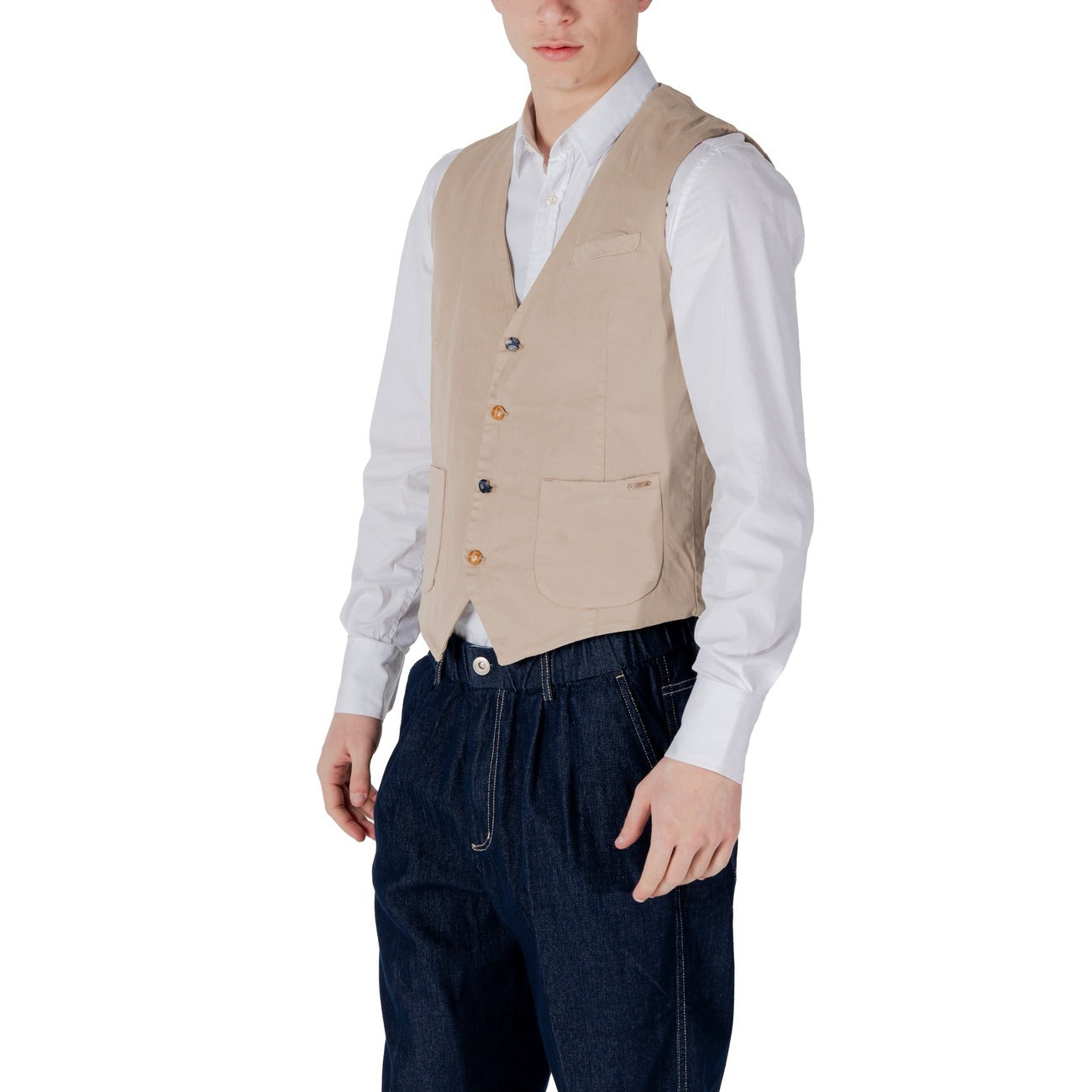 2417487 Gianni Lupo Gilet Beige Cotone Smanicato Uomo