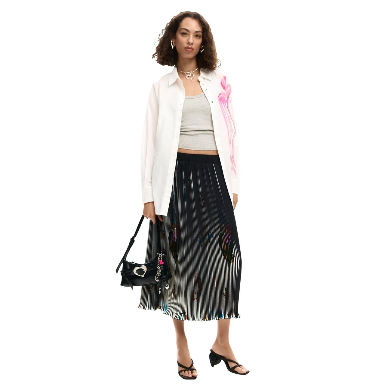 2454634 Desigual Camicia Donna Bianca Floreale Cotone