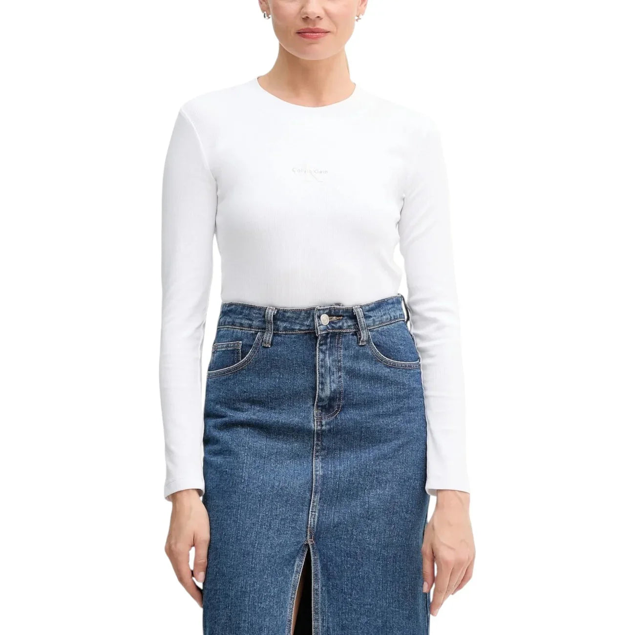 2441825 Calvin Klein Jeans T-Shirt Donna Bianca Cotone
