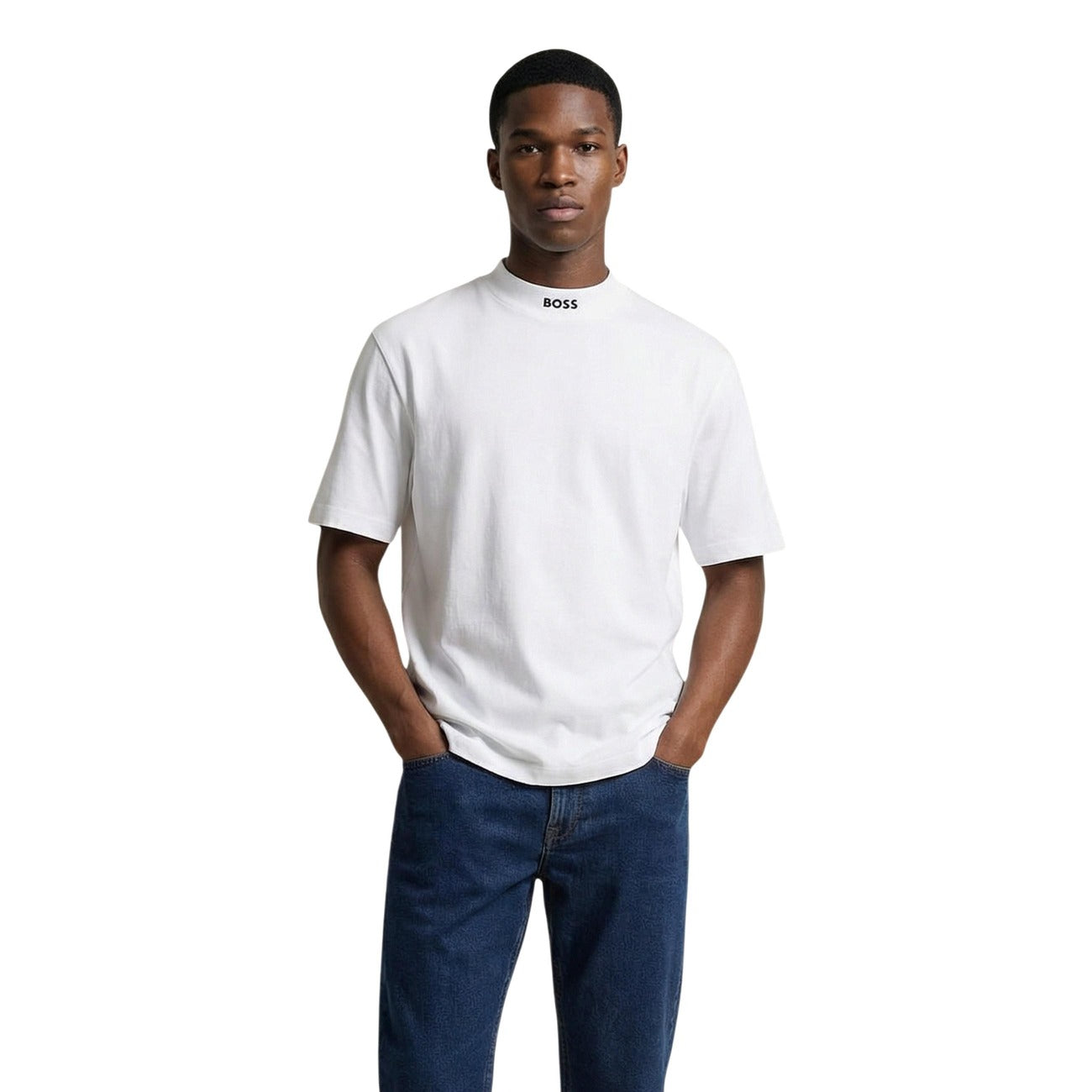 2458833 Boss T-Shirt Bianca Cotone Elastan Scollo Tondo Uomo
