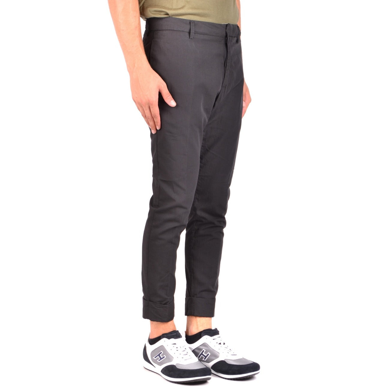 2430953 Paolo Pecora Pantaloni Nero Cotone Elastan Uomo