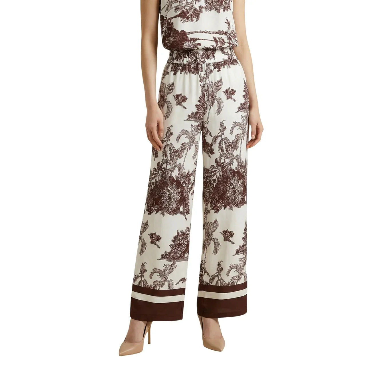2456149 Artigli Pantaloni Beige Floreale Viscosa Donna