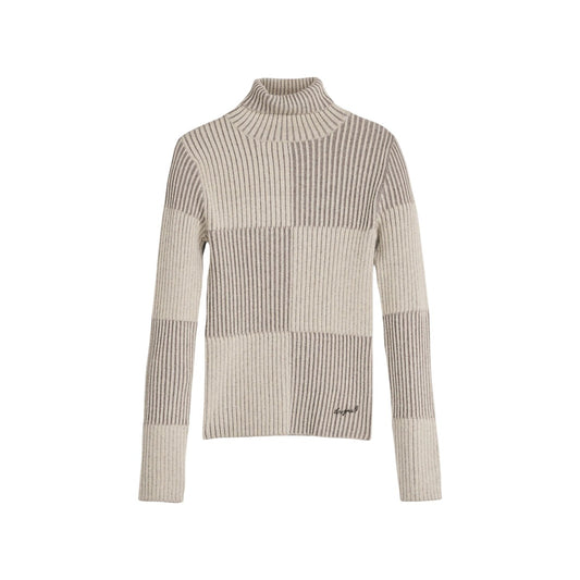 504179 Desigual Maglia Beige Maniche Lunghe Collo Alto Donna