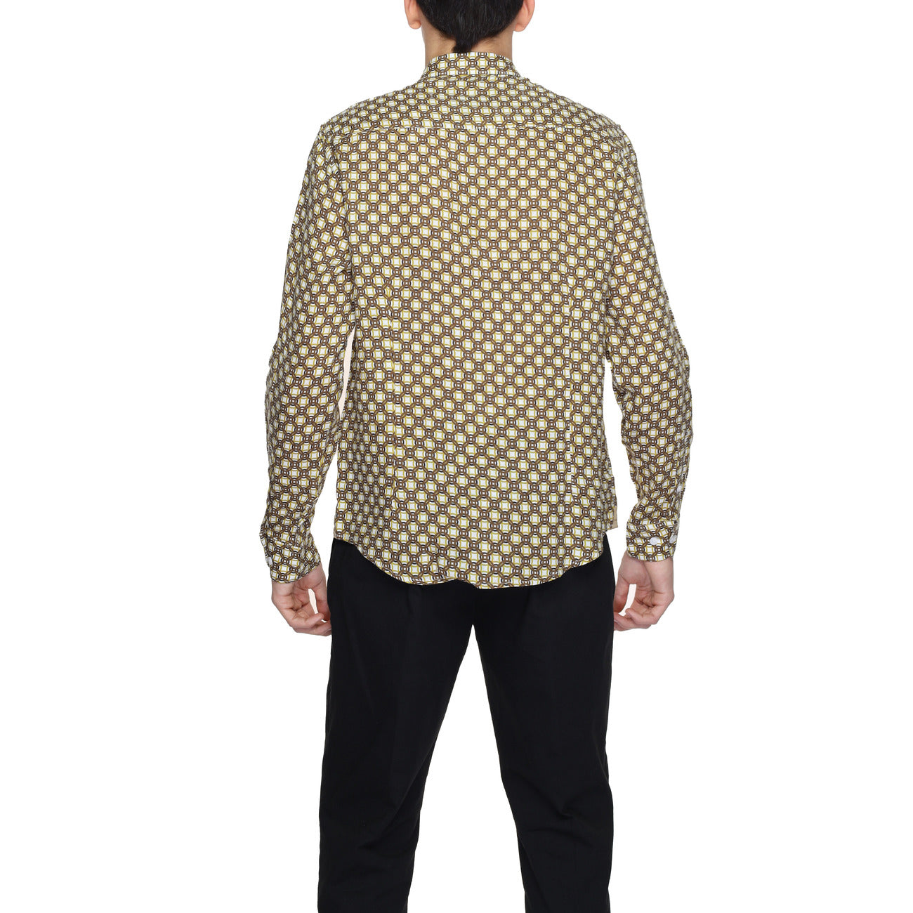 2220354 Gianni Lupo Camicia Beige Lino Geometrica Maniche Lunghe Uomo