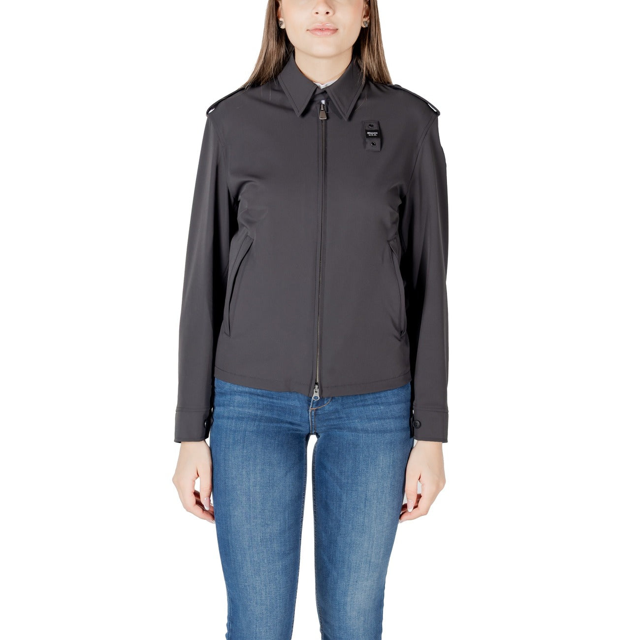 2416912 Blauer Giacca Nera Cerniera Tasche Poliammide Donna