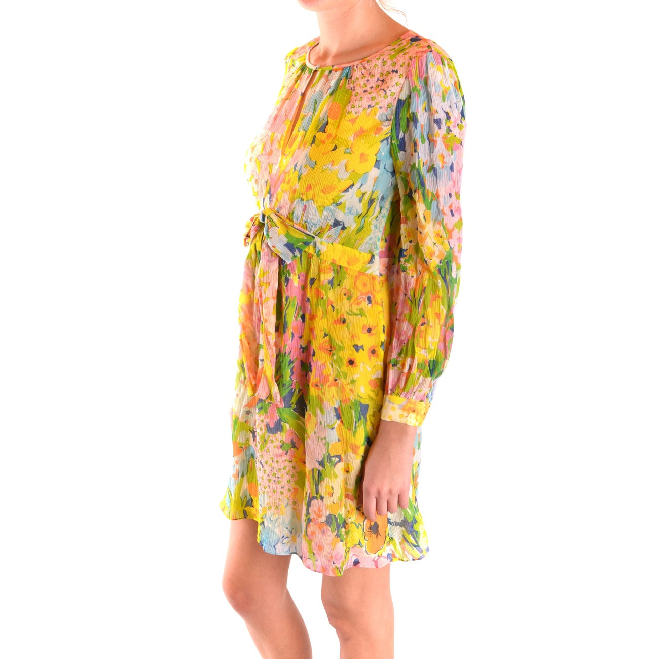 2440752 Boutique Moschino Abito Giallo Floreale Maniche Lunghe Donna