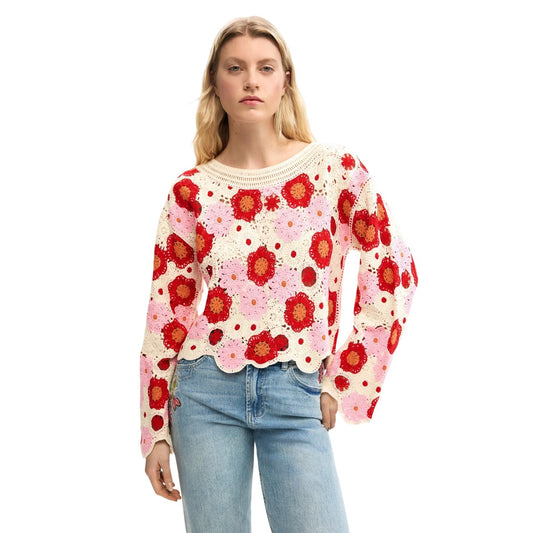 2458779 Desigual Maglia Beige Floreale Donna