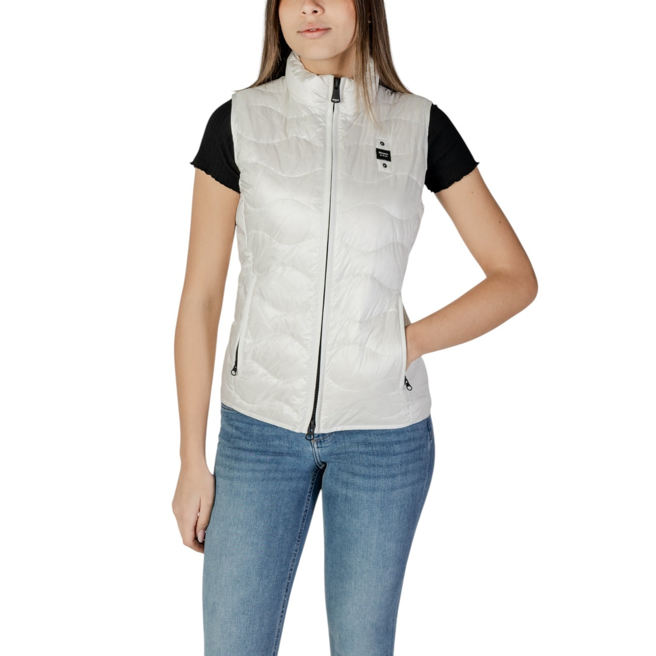 483239 Blauer Gilet Bianco Donna