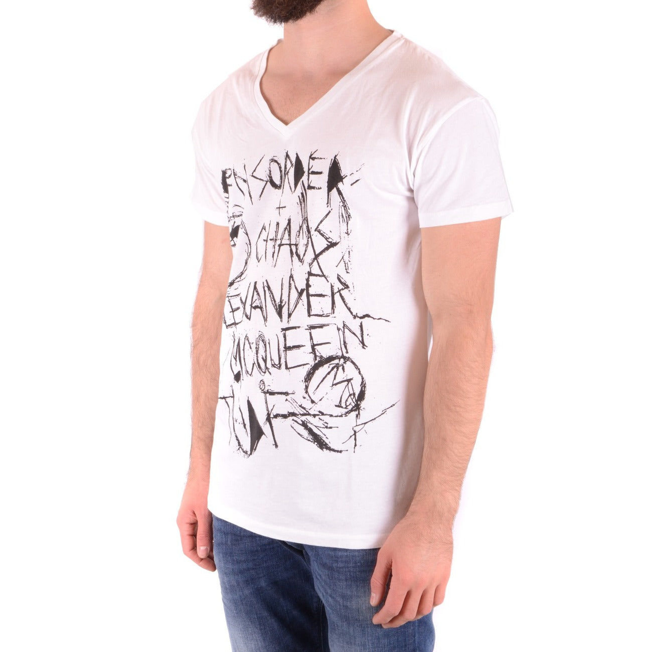 2431748 Alexander McQueen T-shirt Bianca Stampa Scollo V Uomo