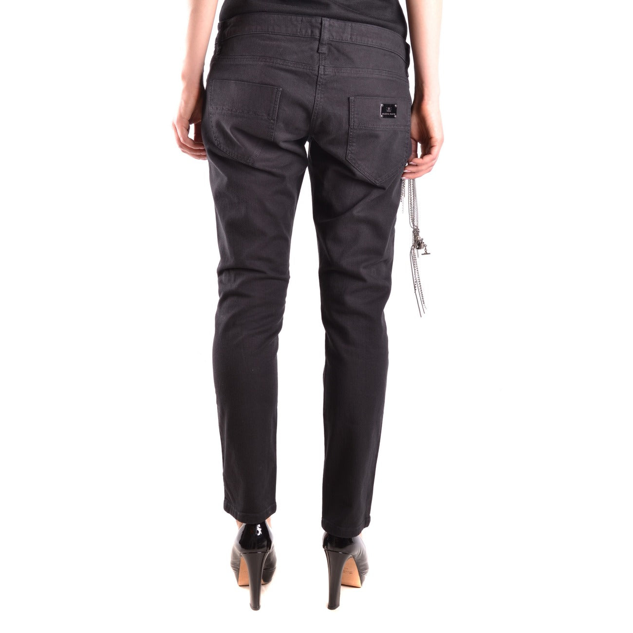 2423039 Elisabetta Franchi Jeans Neri Monocromo Zip Bottone Donna